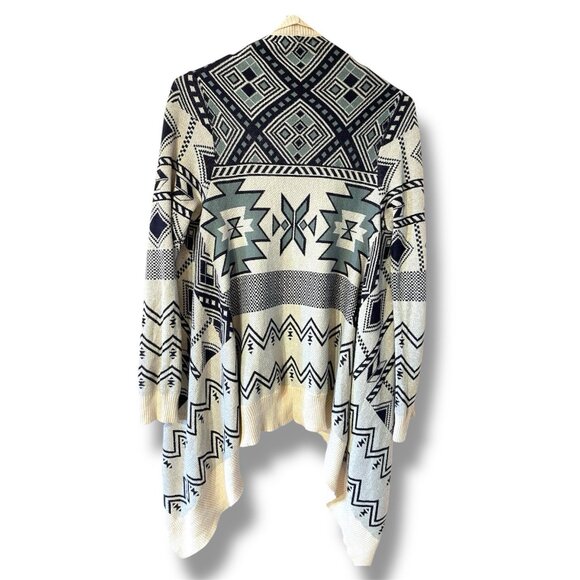 Pink Republic Women Open Front Aztec Cardigan Sweater Cotton Acryli Beige&Navy L - Picture 8 of 11